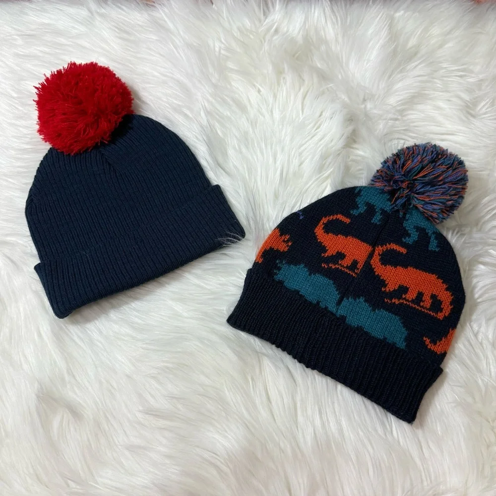 Youth Boy Navy Spider-Man and Dinosaur Knit Beanie Bundle